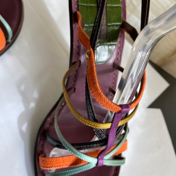 Louis Vuitton slingback heels multi-color leather straps size 38 Italy mules - Picture 2 of 11